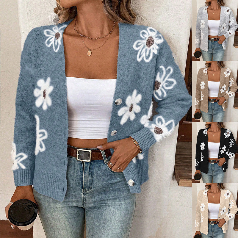 Cardigan Boutonné Fleurs Femme