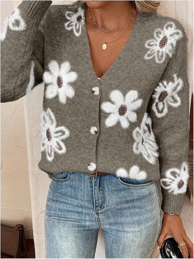 Cardigan Boutonné Fleurs Femme