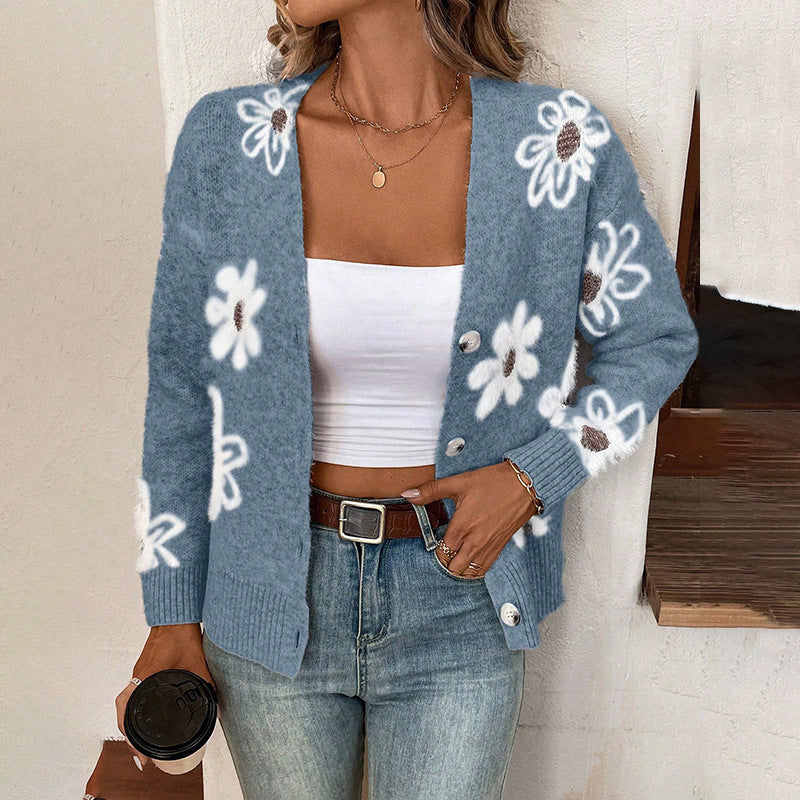 Cardigan Boutonné Fleurs Femme