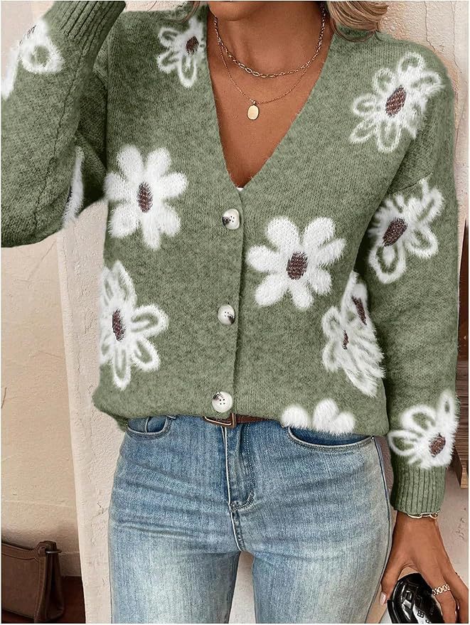 Cardigan Boutonné Fleurs Femme