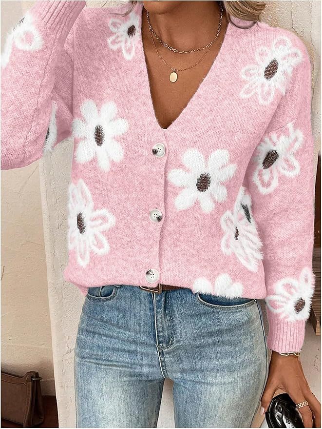 Cardigan Boutonné Fleurs Femme