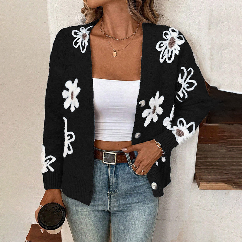 Cardigan Boutonné Fleurs Femme