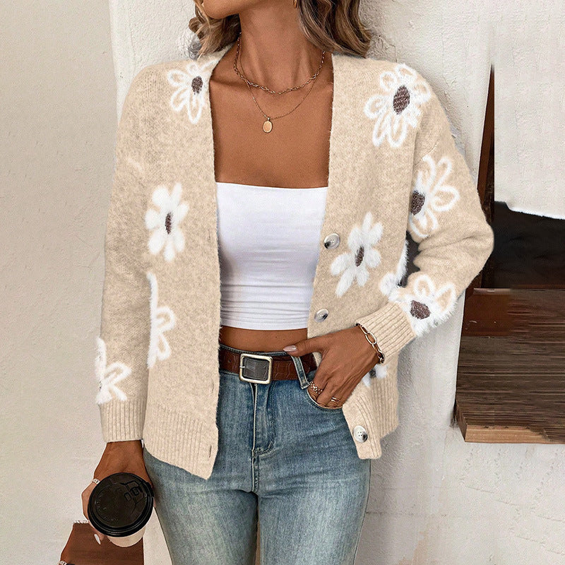 Cardigan Boutonné Fleurs Femme