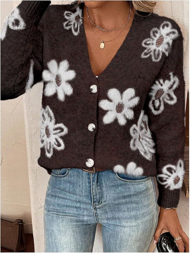 Cardigan Boutonné Fleurs Femme